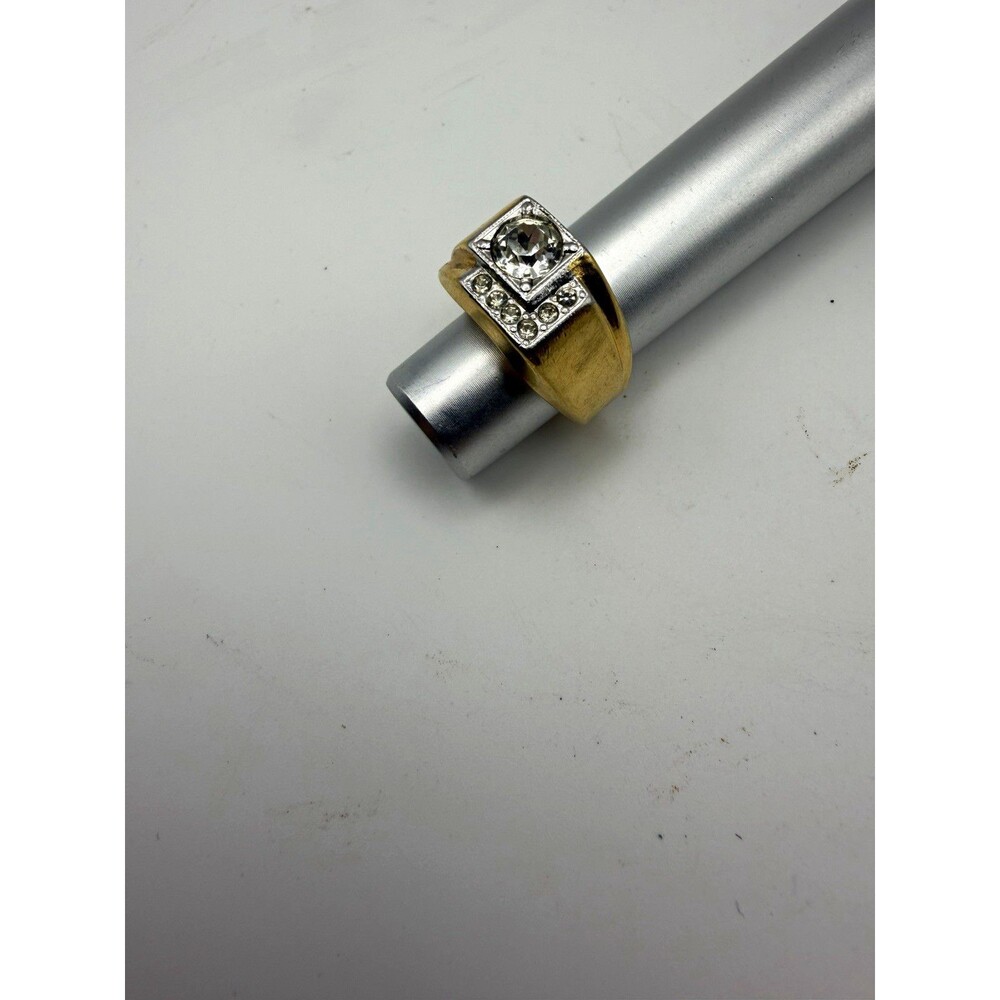 Gold Tone Metal Band Ring with Clear Round Cubic Zirconia Cluster